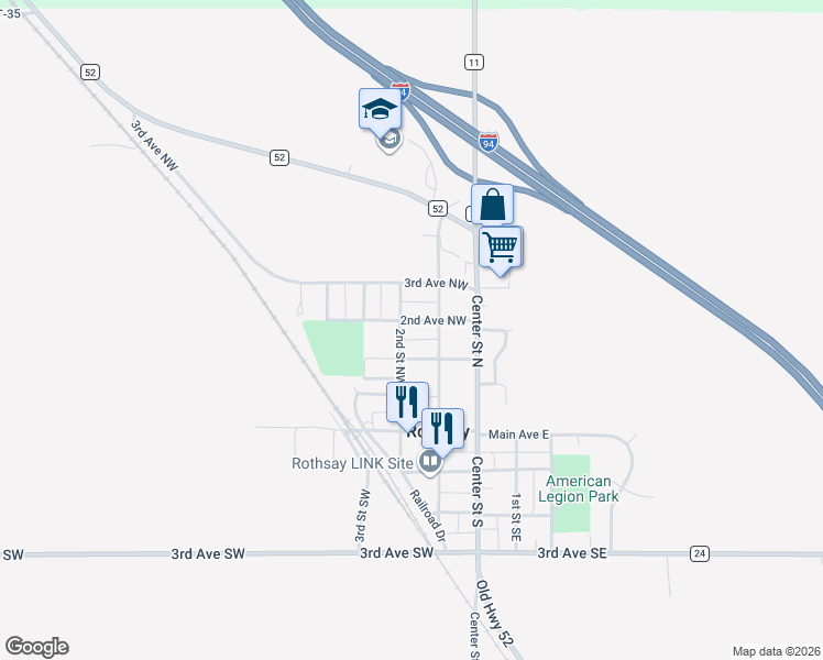 map of restaurants, bars, coffee shops, grocery stores, and more near 221 2nd Street Southeast in Rothsay