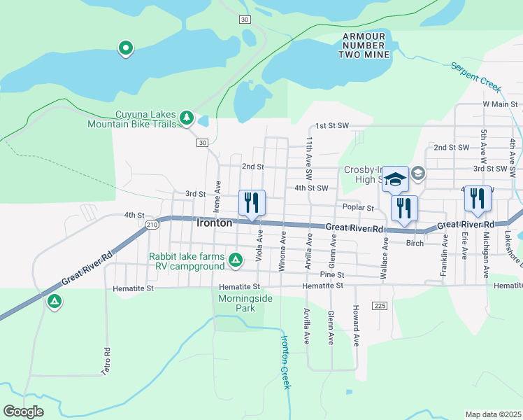 map of restaurants, bars, coffee shops, grocery stores, and more near Viola Avenue in Ironton