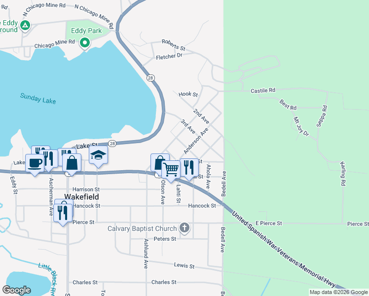 map of restaurants, bars, coffee shops, grocery stores, and more near 1208 Anderson Avenue in Wakefield