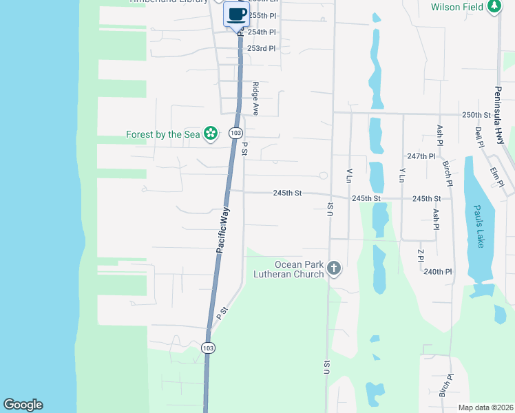 map of restaurants, bars, coffee shops, grocery stores, and more near 1720 245th Street in Ocean Park