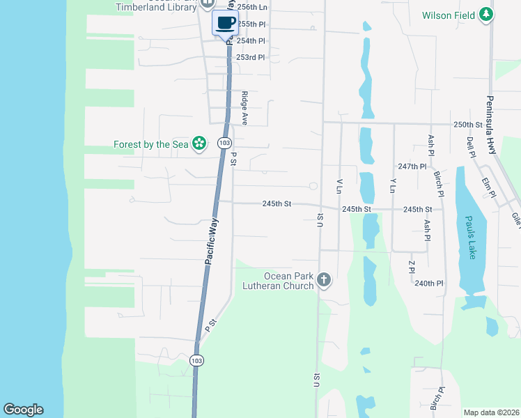 map of restaurants, bars, coffee shops, grocery stores, and more near 1720 245th Street in Ocean Park