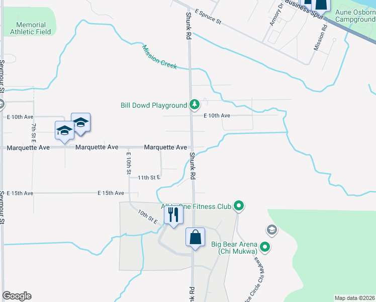 map of restaurants, bars, coffee shops, grocery stores, and more near 1806 Shunk Road in Sault Ste. Marie