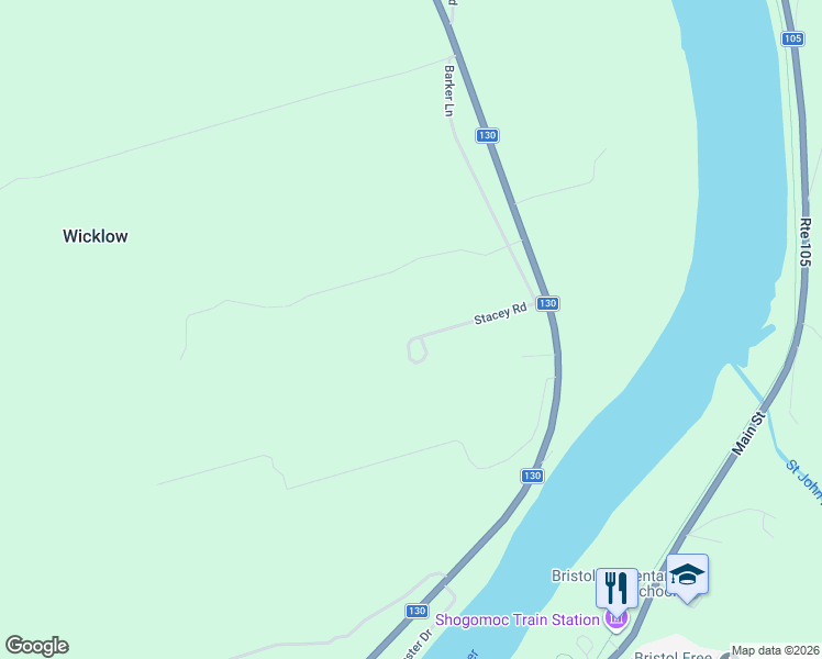 map of restaurants, bars, coffee shops, grocery stores, and more near 34 Stacey Road in Wicklow