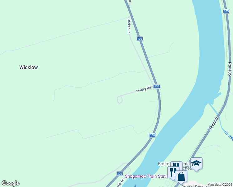 map of restaurants, bars, coffee shops, grocery stores, and more near 34 Stacey Road in Wicklow