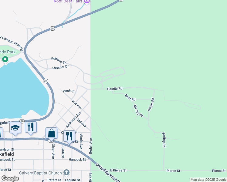 map of restaurants, bars, coffee shops, grocery stores, and more near 1802 Castile Road in Wakefield