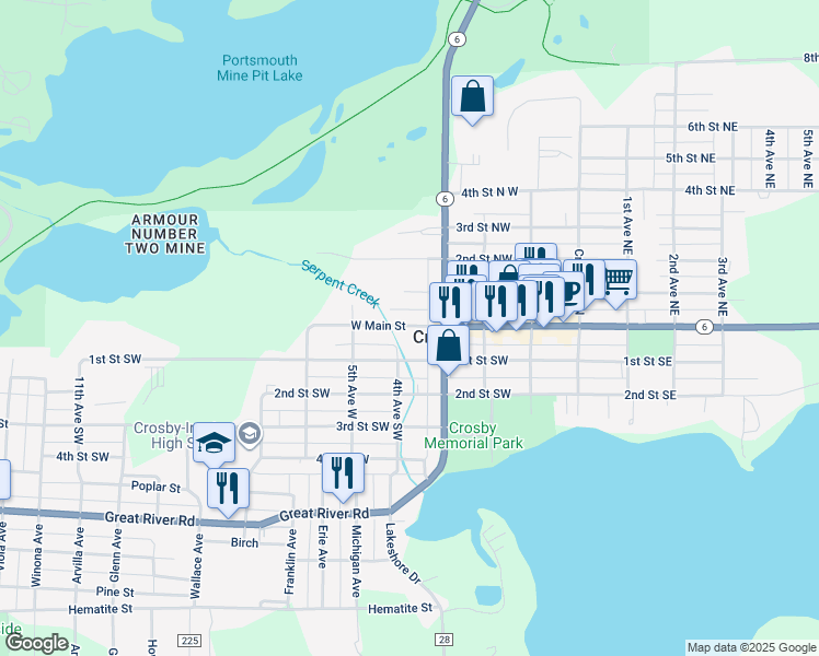 map of restaurants, bars, coffee shops, grocery stores, and more near in Crosby