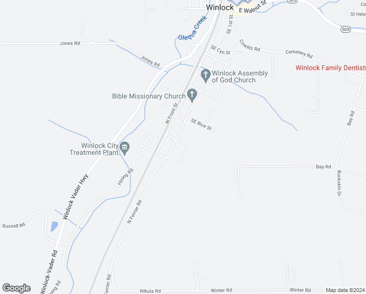 map of restaurants, bars, coffee shops, grocery stores, and more near 1120 Southeast 2nd Street in Winlock