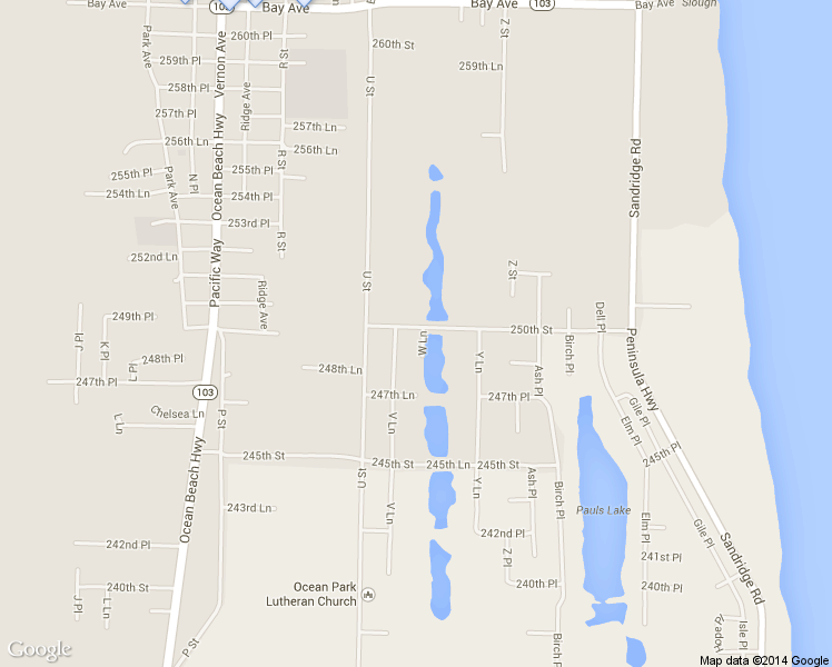 map of restaurants, bars, coffee shops, grocery stores, and more near 2214 250th Street in Ocean Park