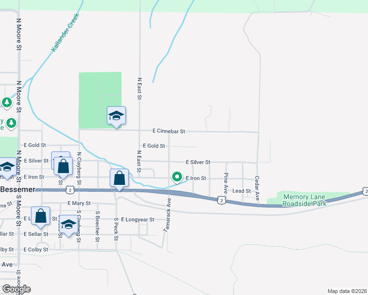 map of restaurants, bars, coffee shops, grocery stores, and more near 1001-1109 East Gold Street in Bessemer