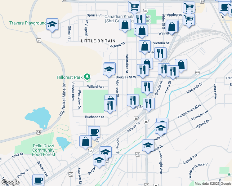 map of restaurants, bars, coffee shops, grocery stores, and more near 356 Horobin Street in Greater Sudbury