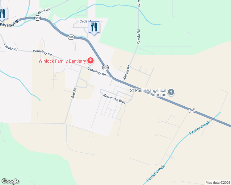 map of restaurants, bars, coffee shops, grocery stores, and more near 700 Miller Street in Winlock