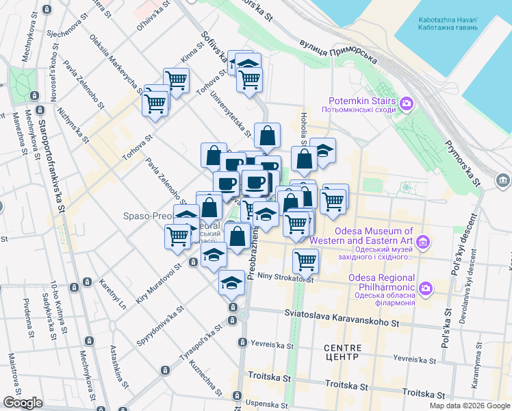 map of restaurants, bars, coffee shops, grocery stores, and more near in 