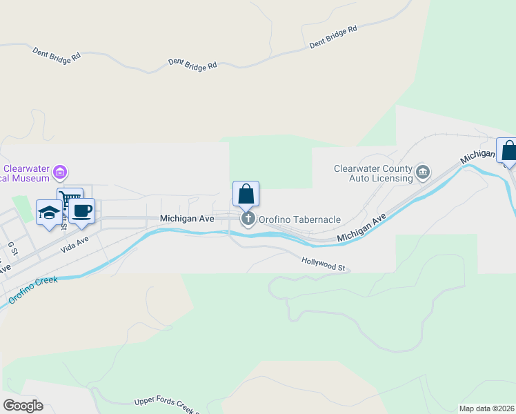 map of restaurants, bars, coffee shops, grocery stores, and more near 1856 Odie Street in Orofino