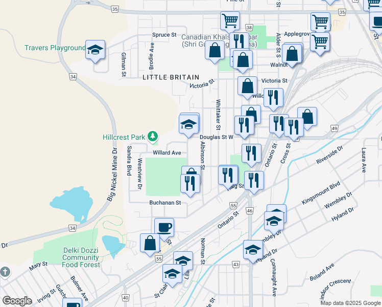 map of restaurants, bars, coffee shops, grocery stores, and more near 356 Horobin Street in Greater Sudbury