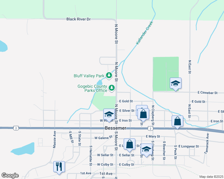 map of restaurants, bars, coffee shops, grocery stores, and more near 500-598 North Moore Street in Bessemer