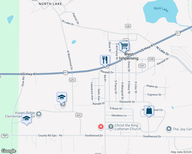 map of restaurants, bars, coffee shops, grocery stores, and more near 101-155 Helen Street in Ishpeming Township