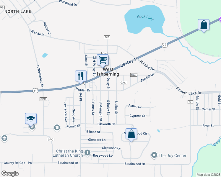 map of restaurants, bars, coffee shops, grocery stores, and more near 100 Daisy Street in Ishpeming