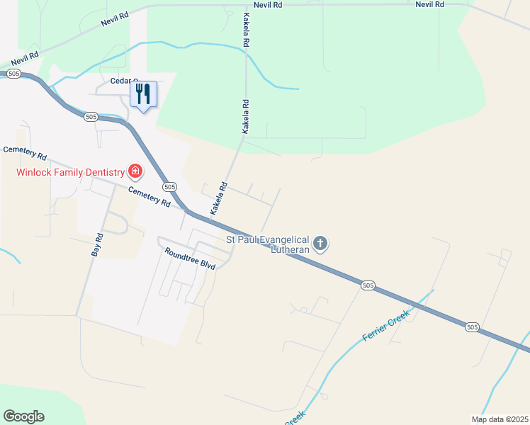 map of restaurants, bars, coffee shops, grocery stores, and more near 136 Kakela Road in Winlock