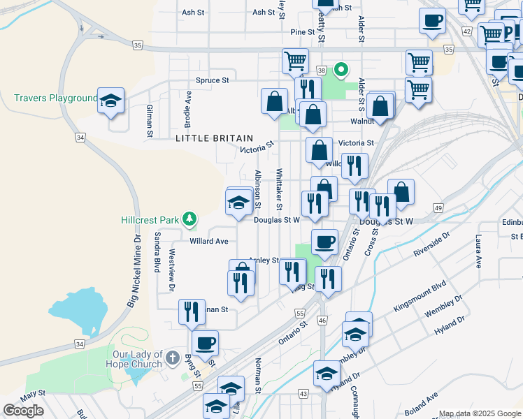 map of restaurants, bars, coffee shops, grocery stores, and more near 294 Albinson Street in Sudbury