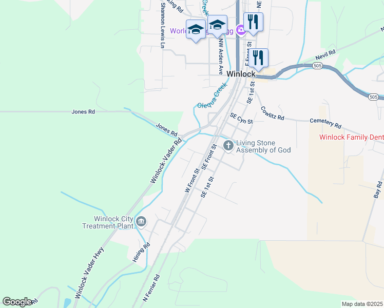 map of restaurants, bars, coffee shops, grocery stores, and more near 105 Southwest Alder Street in Winlock