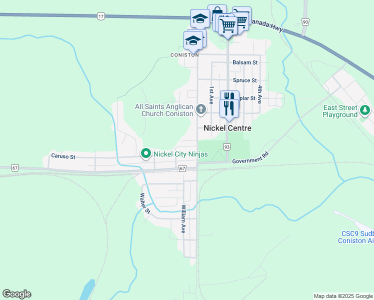 map of restaurants, bars, coffee shops, grocery stores, and more near 10 Caruso Street in Sudbury