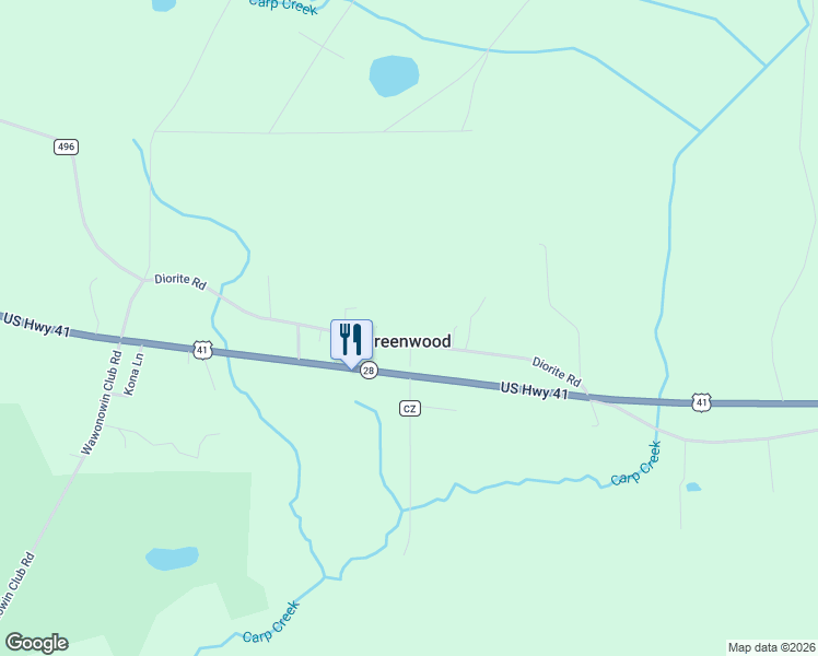 map of restaurants, bars, coffee shops, grocery stores, and more near 1800 Diorite Road in Ishpeming