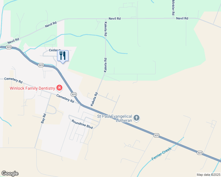 map of restaurants, bars, coffee shops, grocery stores, and more near 136 Kakela Road in Winlock