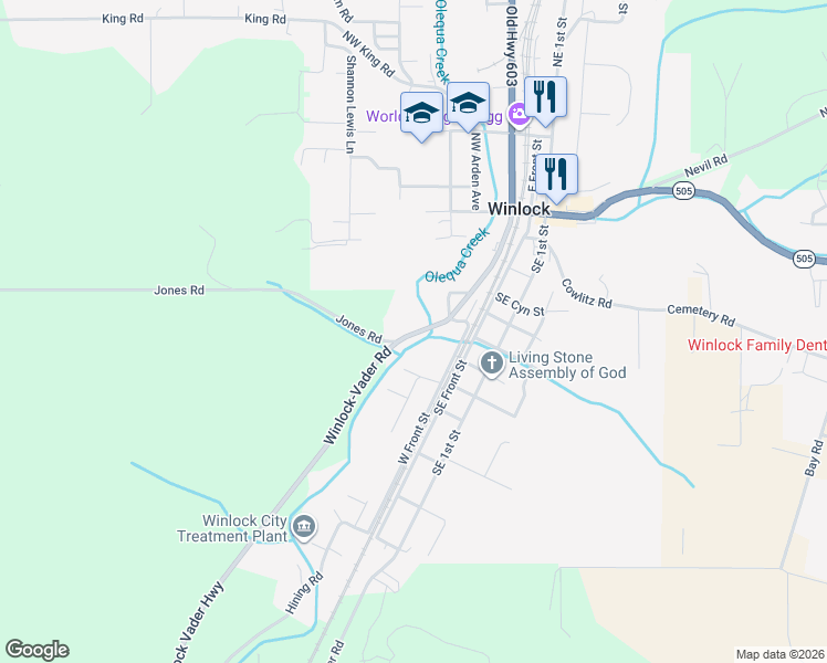 map of restaurants, bars, coffee shops, grocery stores, and more near 506 Kerron Avenue in Winlock
