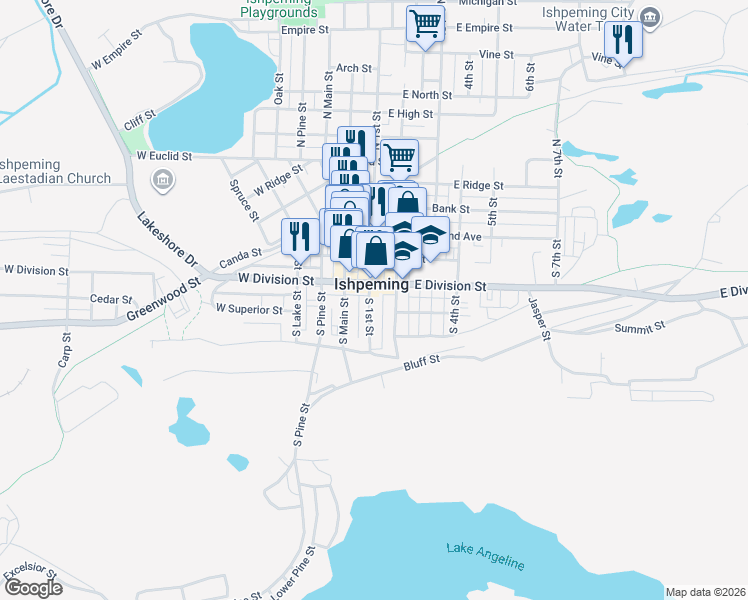 map of restaurants, bars, coffee shops, grocery stores, and more near in Ishpeming