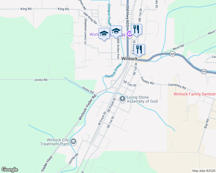 map of restaurants, bars, coffee shops, grocery stores, and more near 506 Kerron Avenue in Winlock