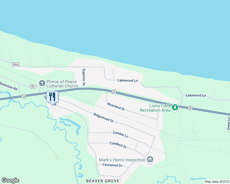 map of restaurants, bars, coffee shops, grocery stores, and more near Michigan 28 in Marquette