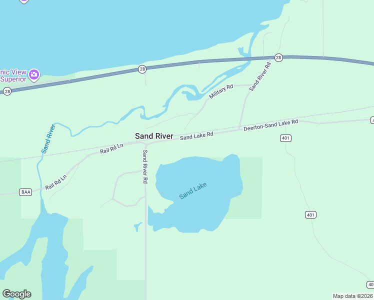 map of restaurants, bars, coffee shops, grocery stores, and more near E171 Military Road in Deerton