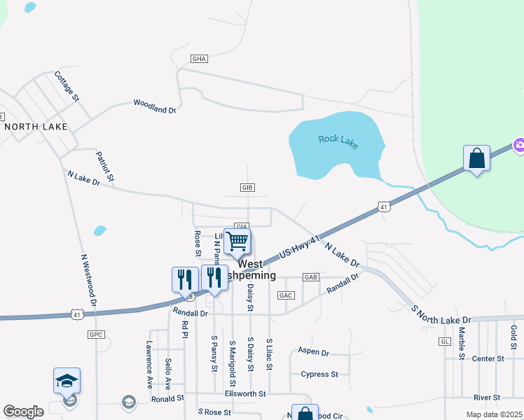 map of restaurants, bars, coffee shops, grocery stores, and more near 1720 North Lake Drive in Ishpeming