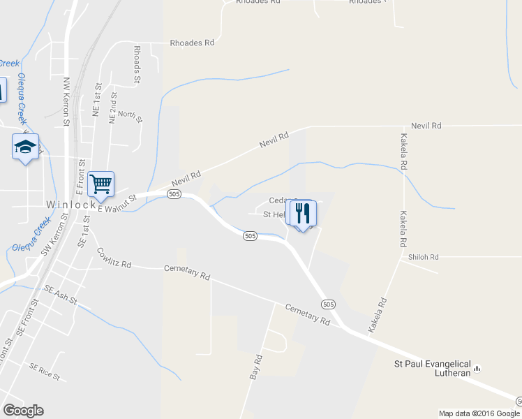 map of restaurants, bars, coffee shops, grocery stores, and more near 203 Saint Helens Way in Winlock