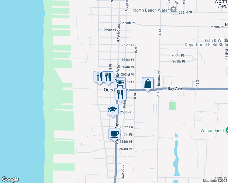 map of restaurants, bars, coffee shops, grocery stores, and more near in Ocean Park