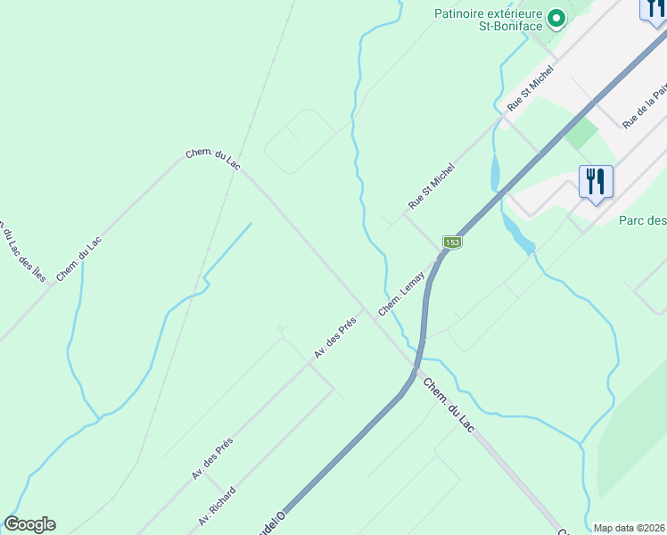 map of restaurants, bars, coffee shops, grocery stores, and more near 1620 Chemin du Lac in Saint-Boniface