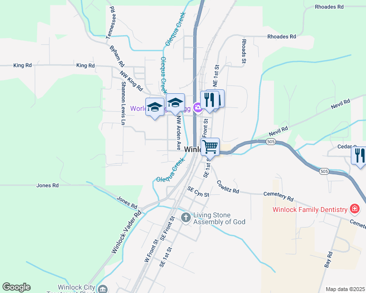 map of restaurants, bars, coffee shops, grocery stores, and more near in Winlock