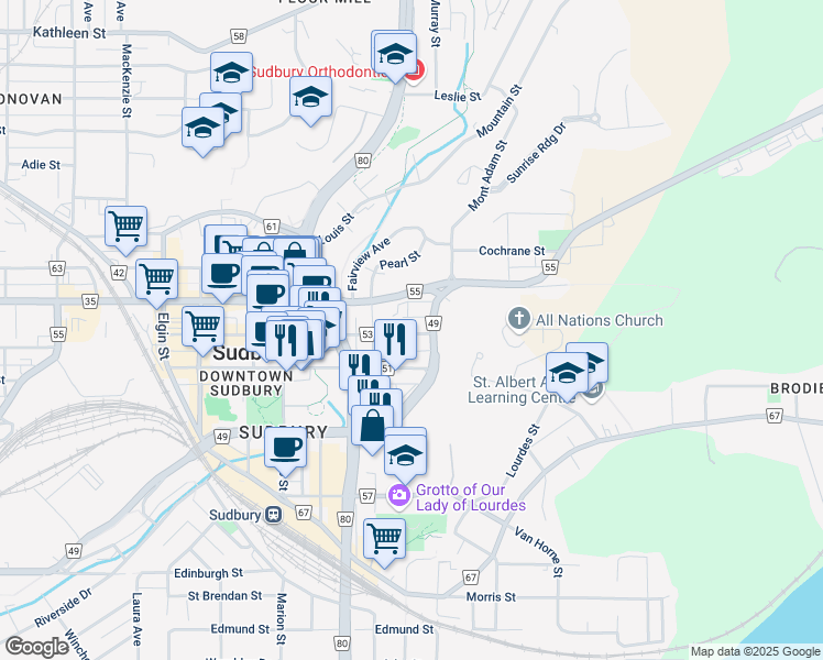 map of restaurants, bars, coffee shops, grocery stores, and more near 284 Cedar Street in Sudbury