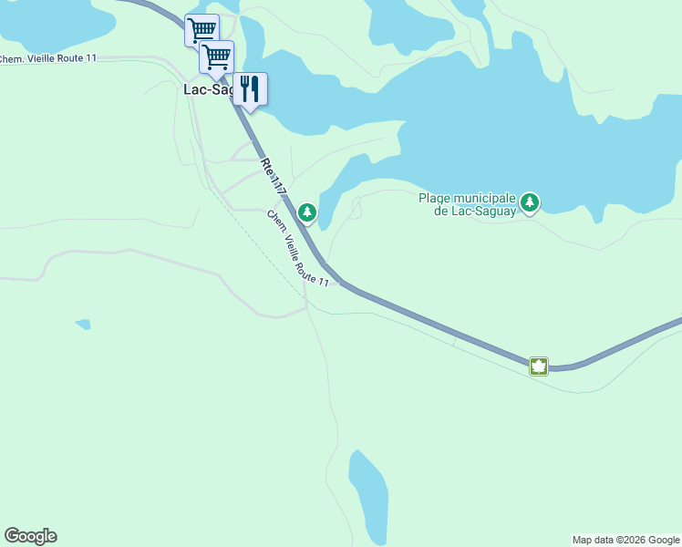 map of restaurants, bars, coffee shops, grocery stores, and more near 220 Québec 117 in Lac-Saguay