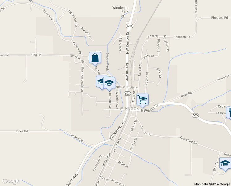 map of restaurants, bars, coffee shops, grocery stores, and more near 401 Northwest Arden Avenue in Winlock
