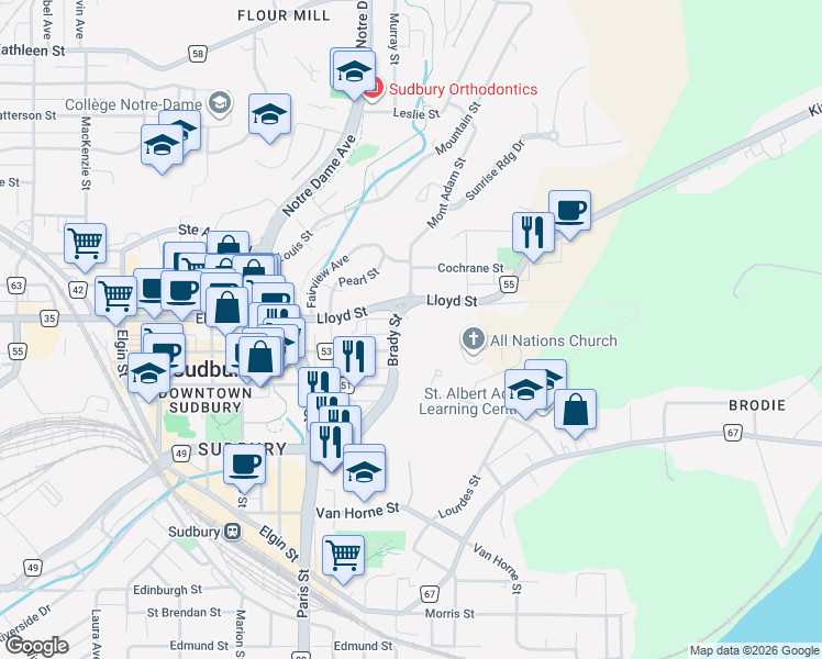 map of restaurants, bars, coffee shops, grocery stores, and more near 15 Keziah Court in Sudbury