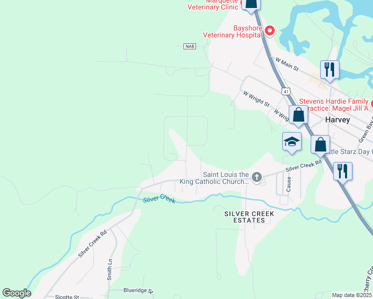 map of restaurants, bars, coffee shops, grocery stores, and more near Scenic Hills Drive in Marquette