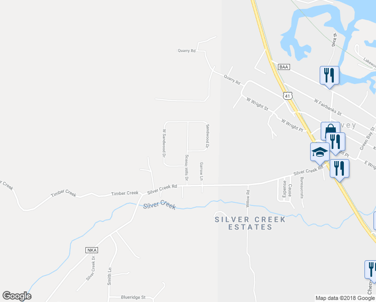 map of restaurants, bars, coffee shops, grocery stores, and more near 37 Sandwood Drive in Marquette
