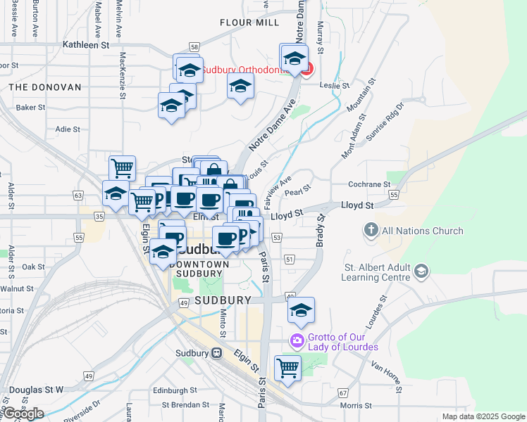 map of restaurants, bars, coffee shops, grocery stores, and more near 5 Fairview Avenue in Sudbury