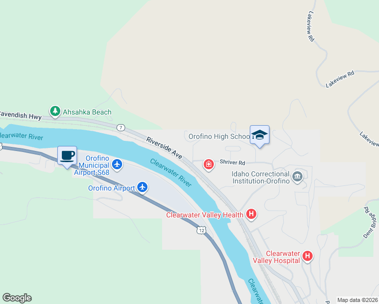 map of restaurants, bars, coffee shops, grocery stores, and more near 116 Swayne Lane in Orofino