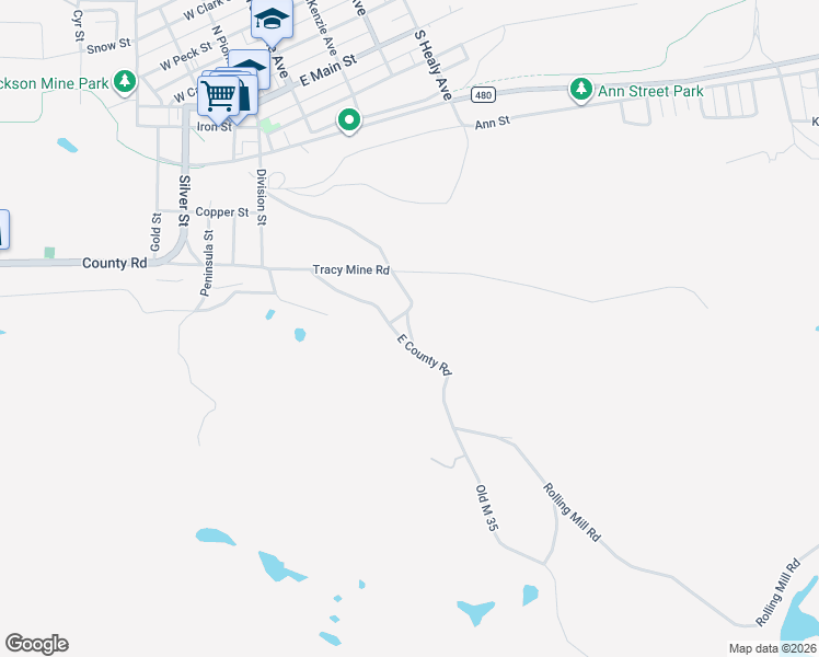 map of restaurants, bars, coffee shops, grocery stores, and more near 201-271 Patch Road in Negaunee