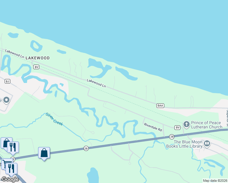 map of restaurants, bars, coffee shops, grocery stores, and more near Lakewood Lane in Marquette