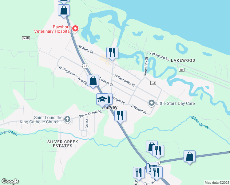 map of restaurants, bars, coffee shops, grocery stores, and more near in Harvey