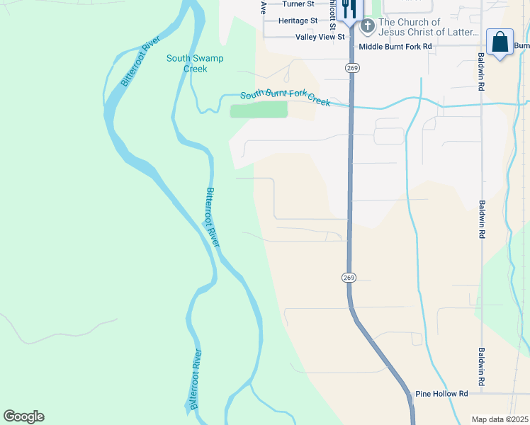 map of restaurants, bars, coffee shops, grocery stores, and more near 3717 Eastside Highway in Stevensville