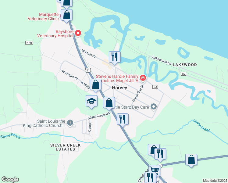 map of restaurants, bars, coffee shops, grocery stores, and more near 425 Corning Avenue in Marquette